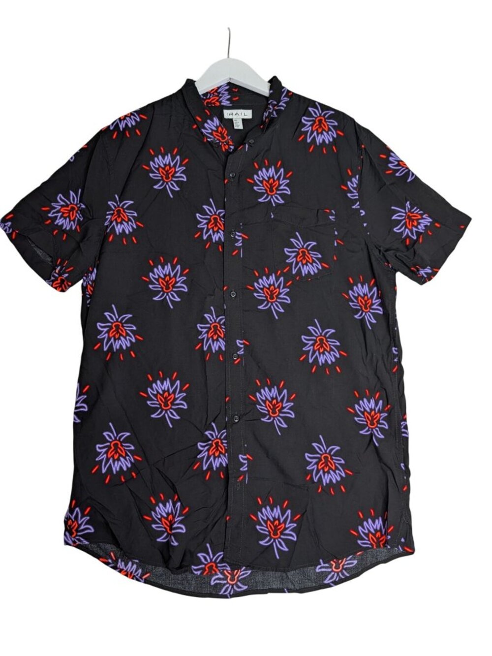 The Rail Mens Bright Print on Black Floral Button-Up Shirt XXL Short Sleeve Mode - Picture 11 of 12